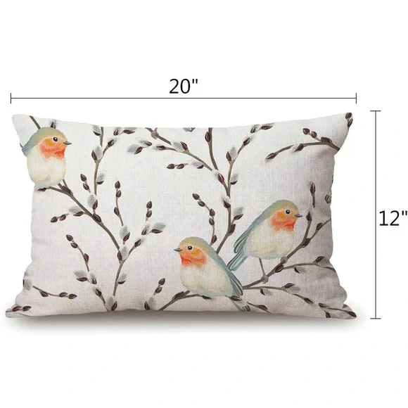 2-PIECE-SET ACCENT PILLOWS BIRDS BRANCHES & BUDS WITH NEW UTOPIA PILLOW-INSERTS - Picture 3 of 14